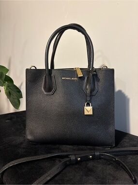 Michael Kors Black Pebbled Leather Satchel with Gold Hardware